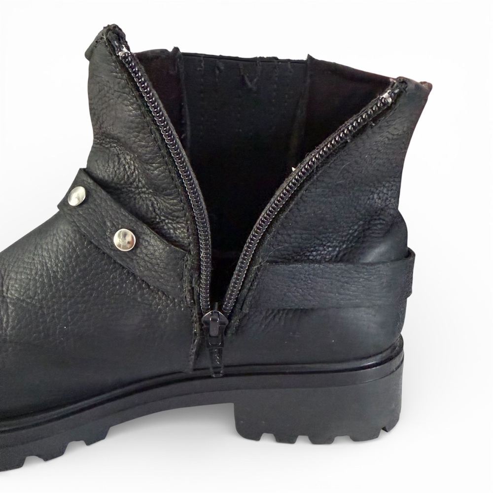 MARTINO black leather harness ankle boots lug sole 10 - Picture 7 of 9